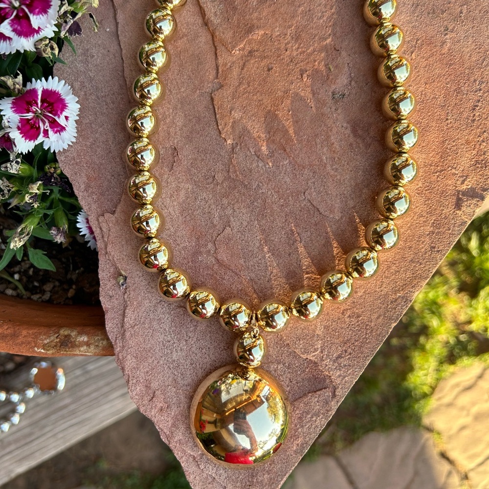 Goldtone Pendant Ball Chain Statement Necklace NWT